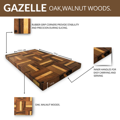 Premium Walnut & Oak Solid Wood Cutting Board with Handles - Large Reversible Butcher Block, Multi-Use Charcuterie Board for Meat and Cheese, Rich Edge Grain Design 21x13x1.5 in
