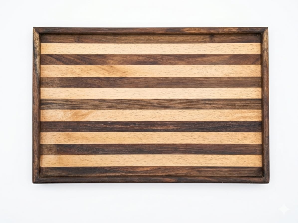 Artisan Multi-Wood Inlay Mosaic Serving Tray - Espresso & Work Companion Set