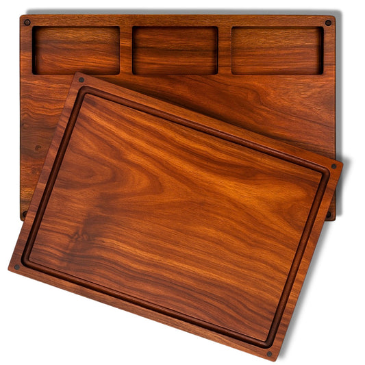 18x13x1.5" Solid Wood Cutting Board – Reversible Premium Board with Juice Groove & Non‑Slip Feet, Charcuterie & Cheese Platter with Built‑In Plate, Large Multi‑Purpose Kitchen Board