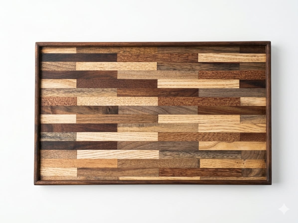 Artisan Multi-Wood Inlay Mosaic Serving Tray - Espresso & Work Companion Set