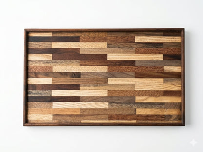 Artisan Multi-Wood Inlay Mosaic Serving Tray - Espresso & Work Companion Set